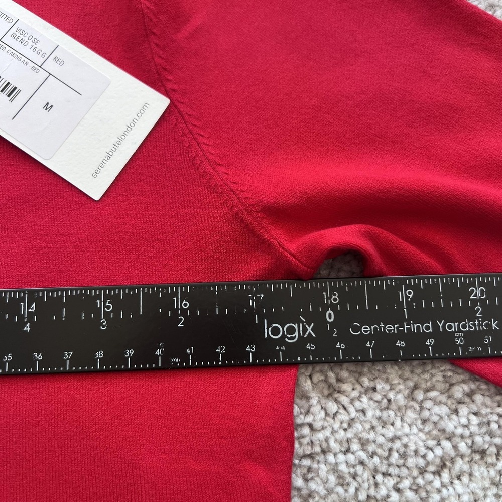 Serena Bute Fitted Cropped Cardigan Sweater Womens M Red Viscose Blend Knit - Picture 11 of 15